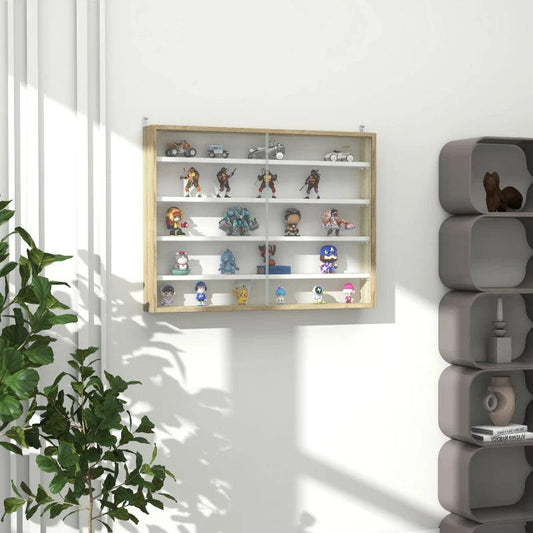 HOMCOM 5-Tier Wall Display Shelf Unit Cabinet with 4 Adjustable Shelves, Glass Doors - Home Office Ornaments Organizer, 60x80cm Natural - ALL4U RETAILER LTD