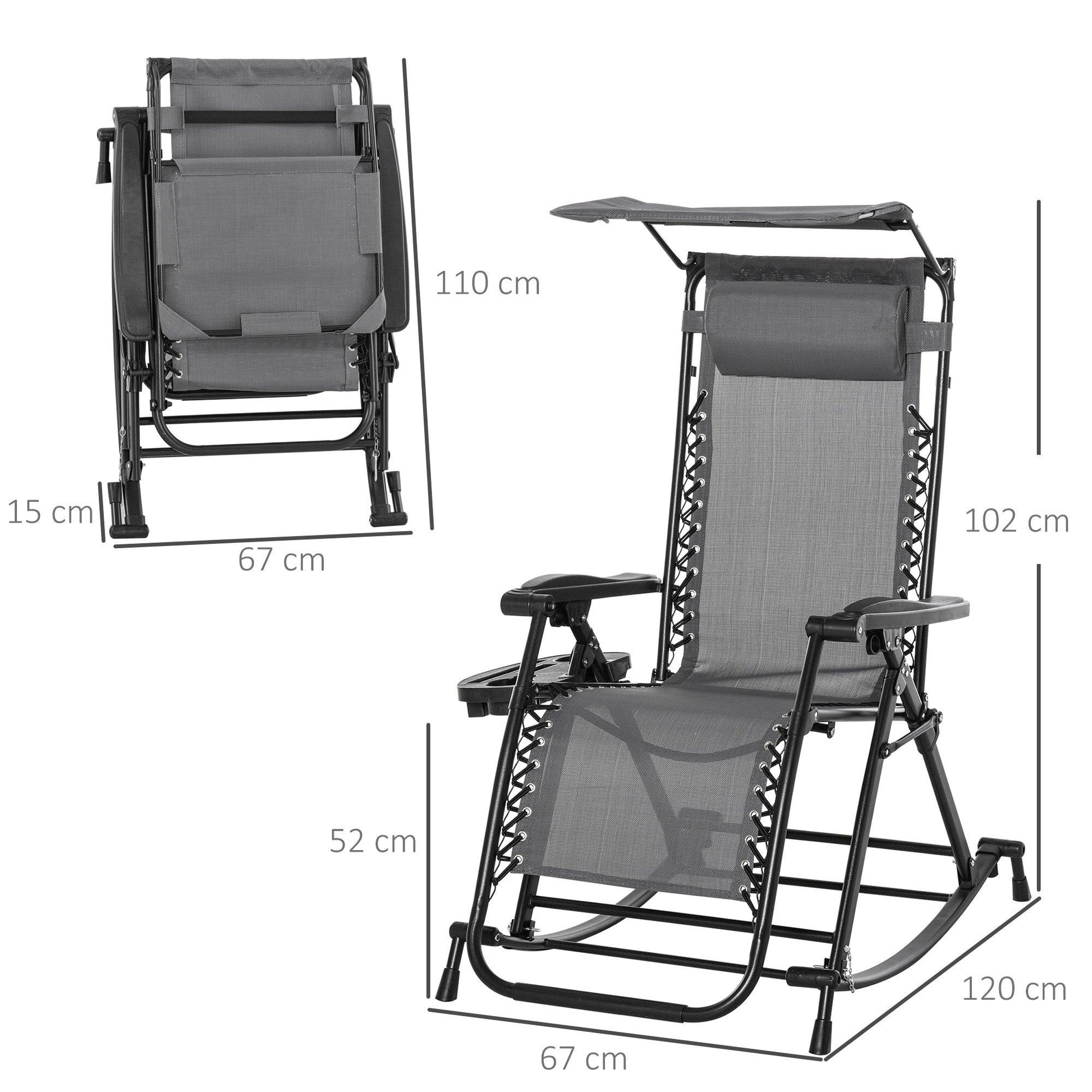 Outsunny Grey Outdoor Rocking Chair with Adjustable Sun Lounger - ALL4U RETAILER LTD