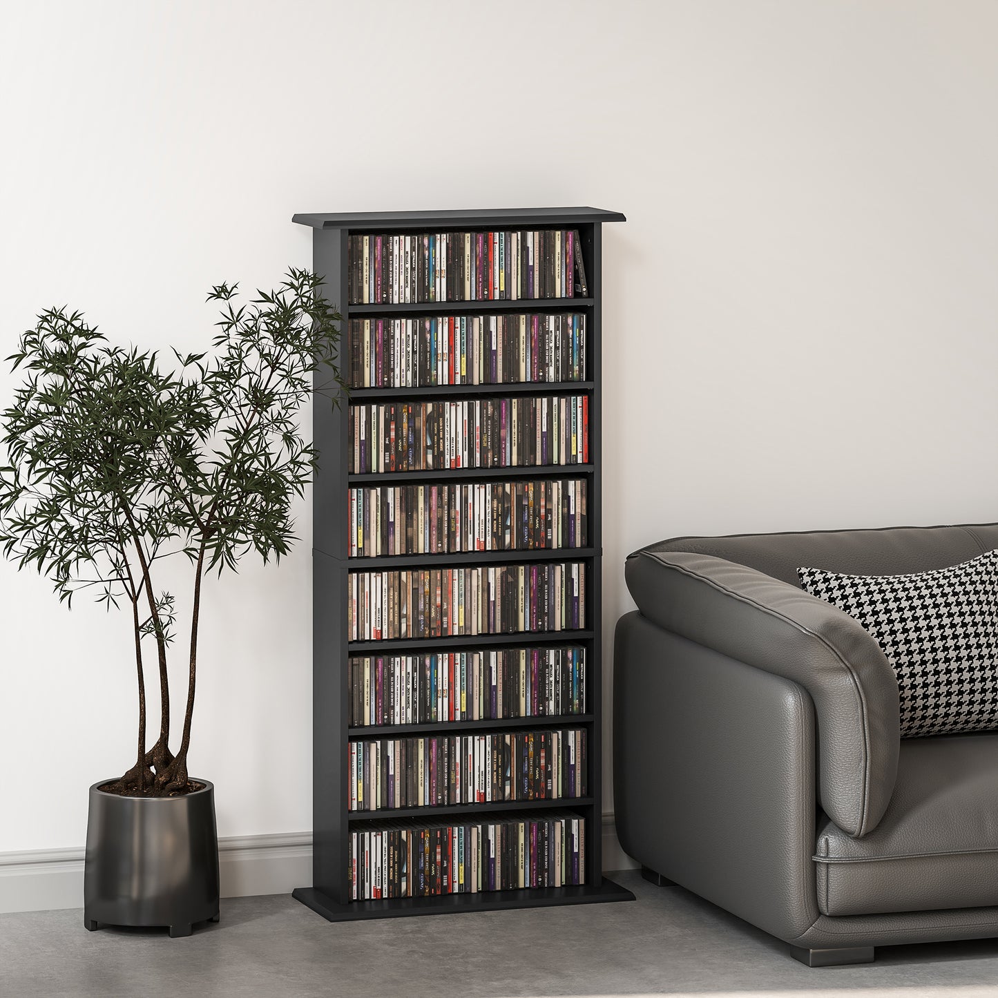 Homcom 360 CD Storage Unit Black With 6 Adjustable Shelves Holds 360 CDs 185 DVDs Blu Rays Wall Anti Tip Straps