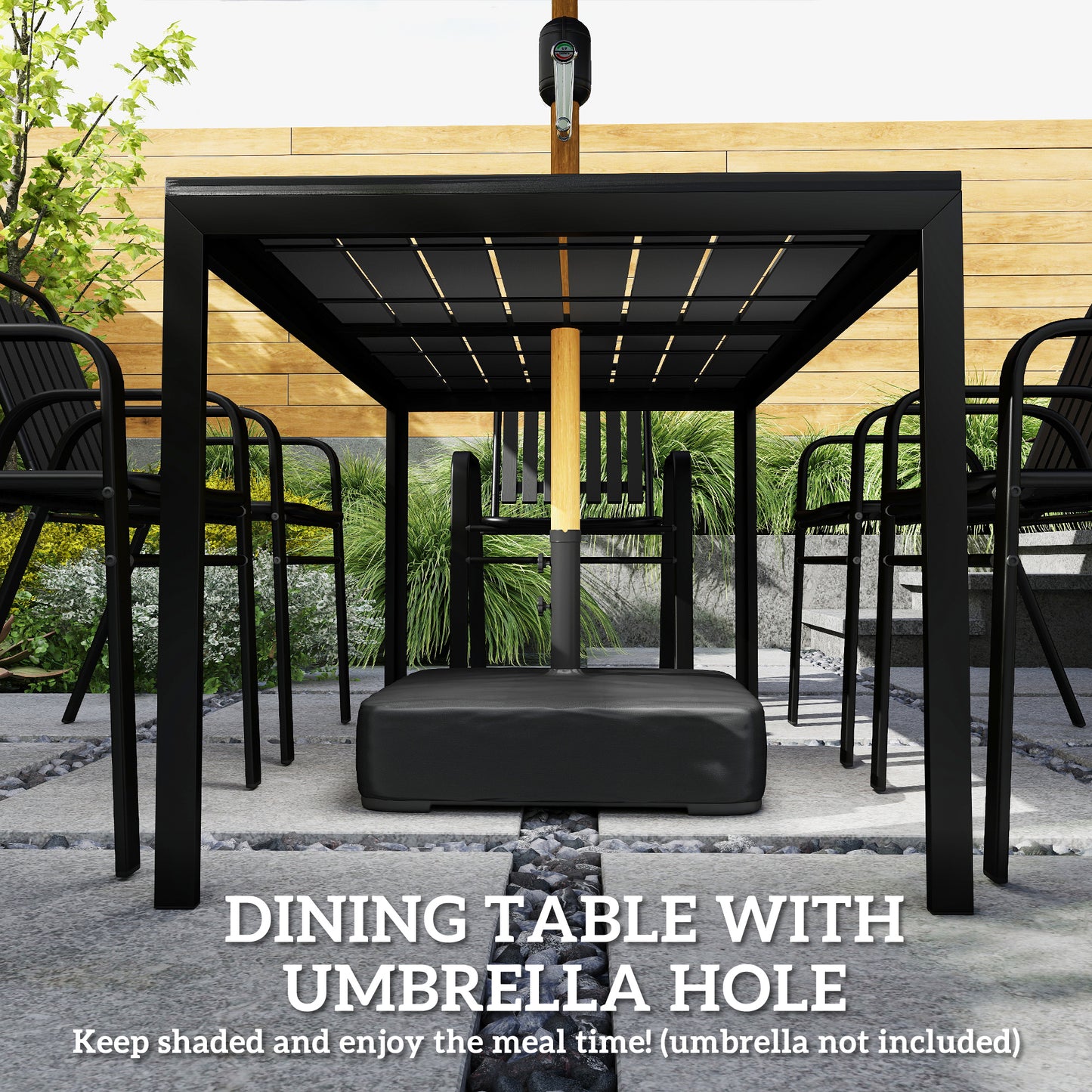 Outsunny 7 Piece Outdoor Dining Set With Umbrella Hole For 6 People Metal Table And Stackable Chairs