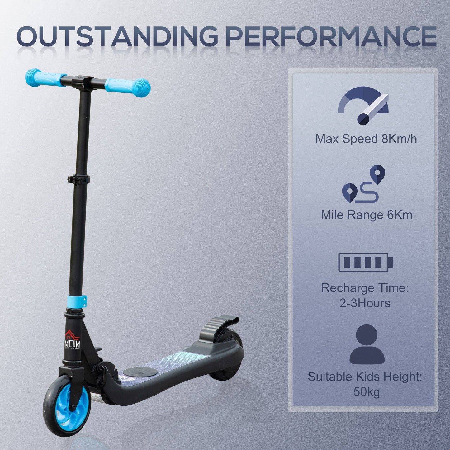 HOMCOM Sky Blue Foldable Electric Scooter for Kids and Adults, 120W Motor with Rear Wheel Brake, 8km/h Speed, Ages 6+ - ALL4U RETAILER LTD