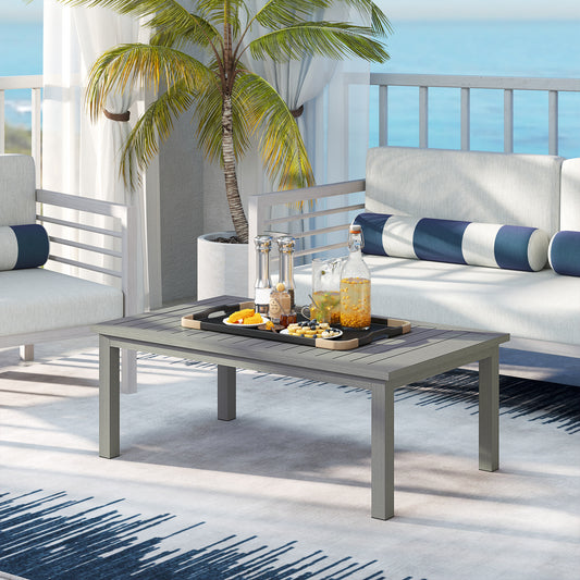 Outsunny 100 Cm By 60 Cm Aluminium Outdoor Coffee Table Grey All Weather Durable Garden Furniture