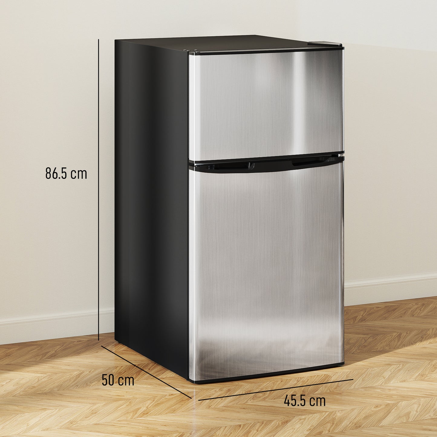HOMCOM 88L Under Counter Fridge Freezer 25L Freezer 63L Fridge 5 Setting Control 3 Star Freezer Reversible Doors