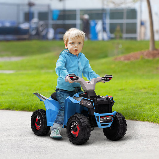 HOMCOM 6V Quad Bike Wear-Resistant Wheels Forward Backward Function Ages 18-36 Months Blue - ALL4U RETAILER LTD