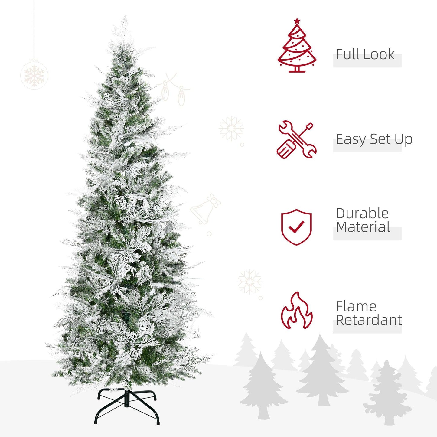 HOMCOM Realistic Snow Flocked Pencil Christmas Tree, Auto Open, Green - ALL4U RETAILER LTD