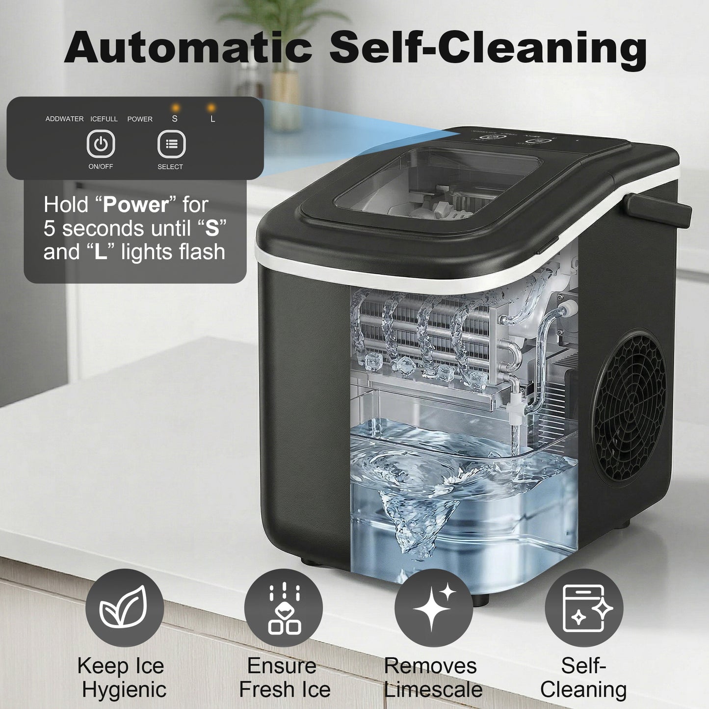 HOMCOM Countertop Ice Maker Machine 9 Cubes In 7 Minutes Portable Ice Maker With Scoop And Basket Two Sizes Black