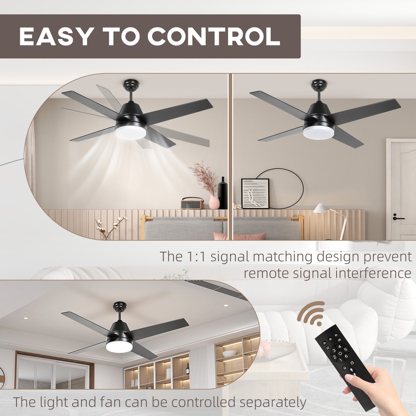 HOMCOM Elegant Black and Walnut Ceiling Fan with LED Light and Remote Control - ALL4U RETAILER LTD