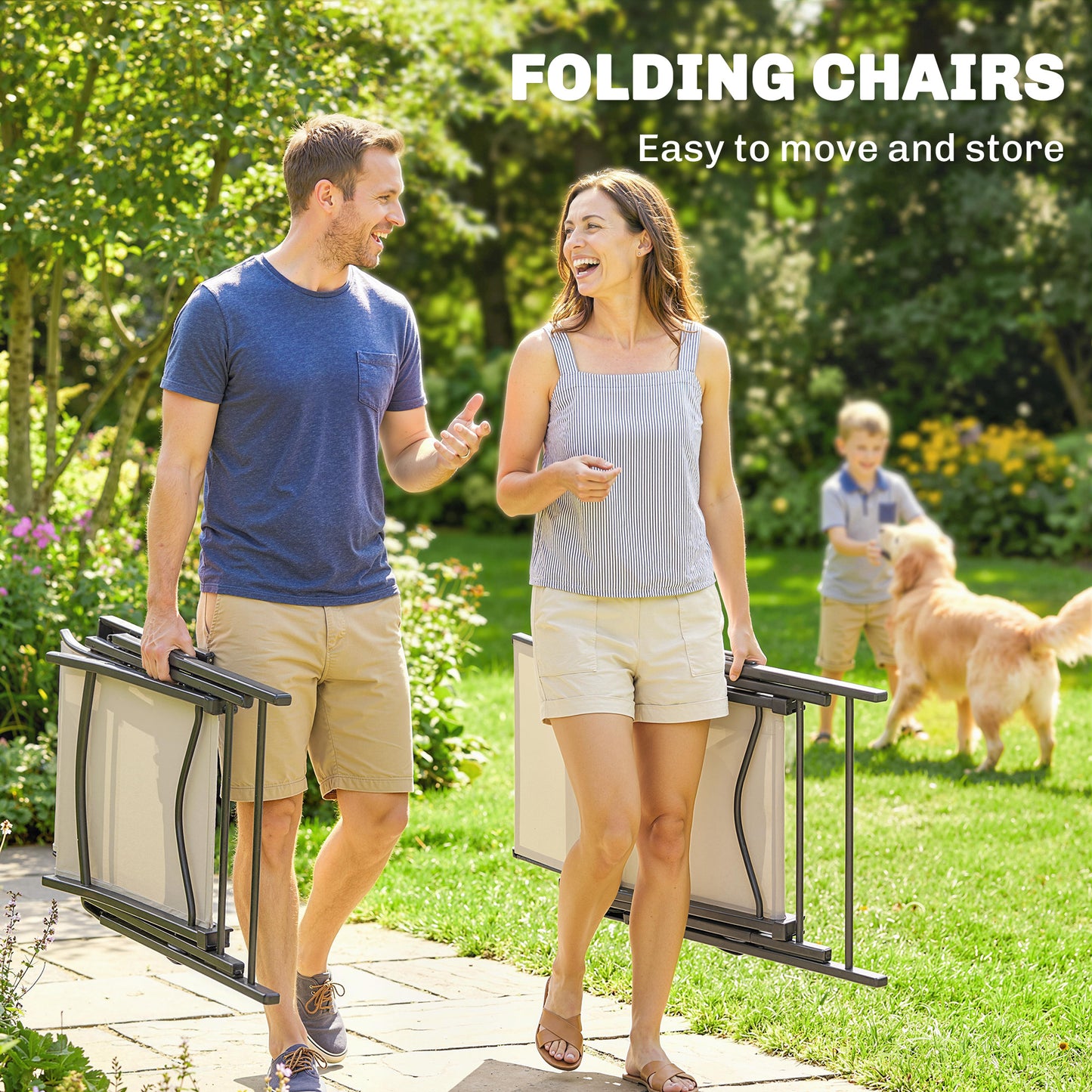 Outsunny 5 Piece Outdoor Dining Set for 4 with Square Table and Folding Chairs in Brown