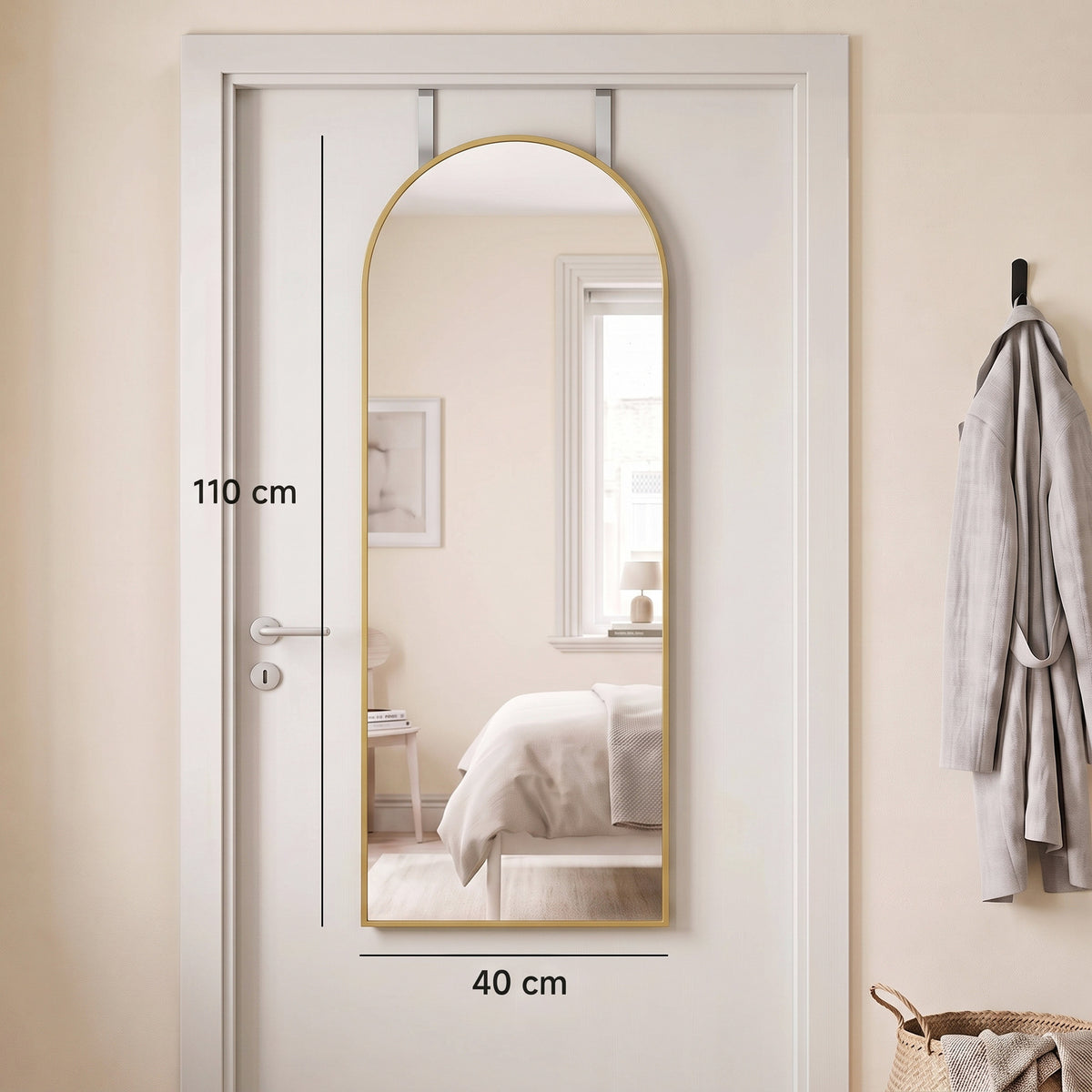 Arched full-length hanging mirror with gold frame, 110 cm x 40 cm