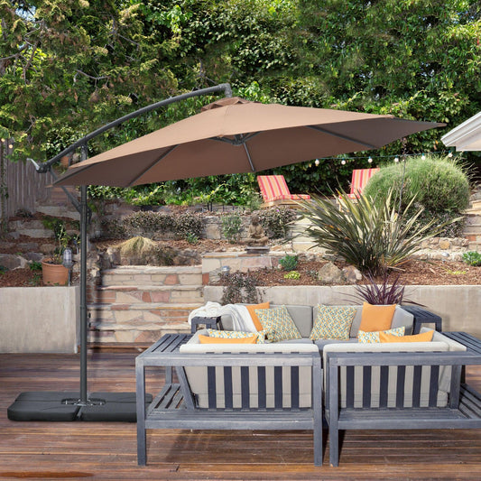 Outsunny 3m Cantilever Banana Parasol with Crank Handle and Cross Base - Coffee - ALL4U RETAILER LTD