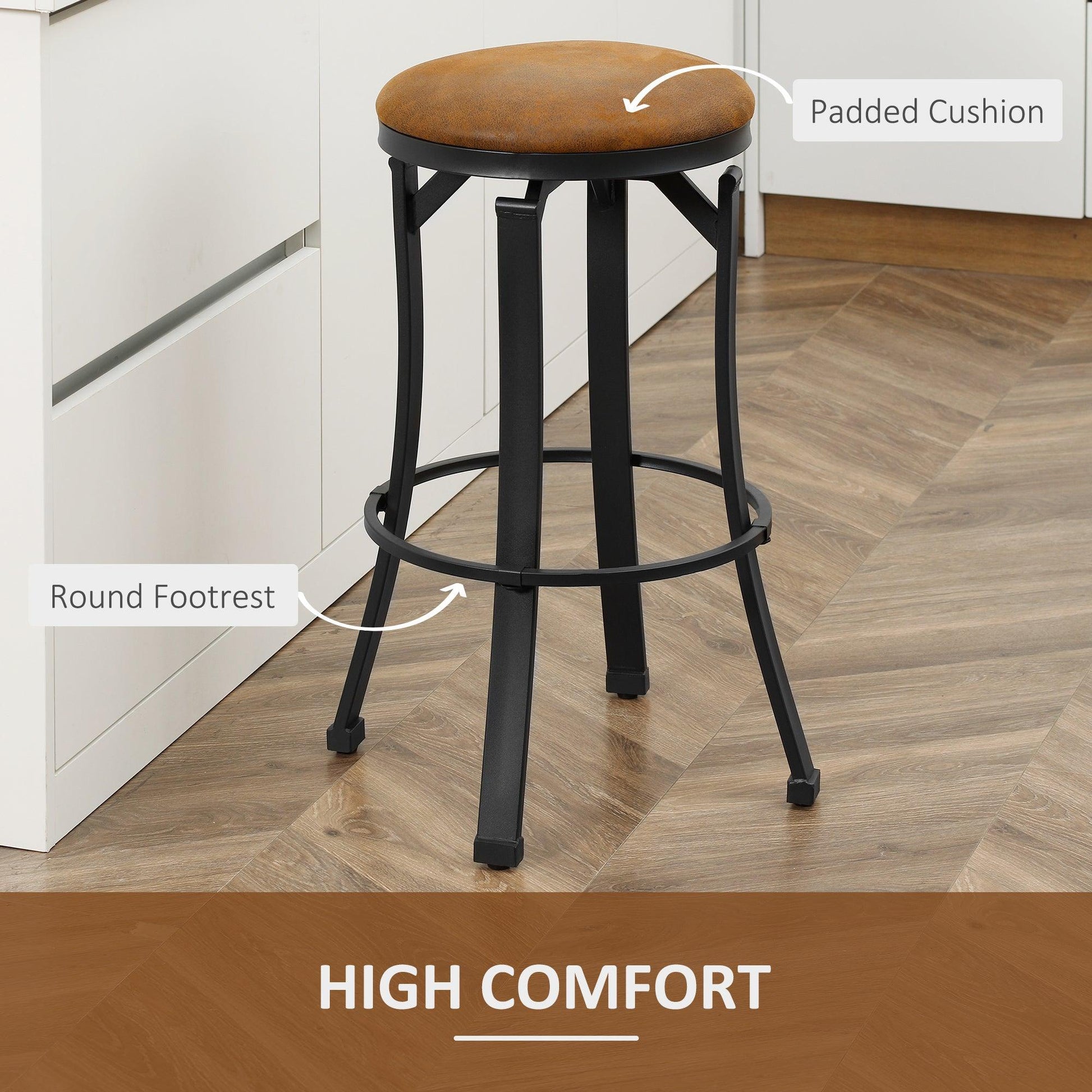 HOMCOM Set of 2 Microfiber Breakfast Bar Stools, Brown - ALL4U RETAILER LTD