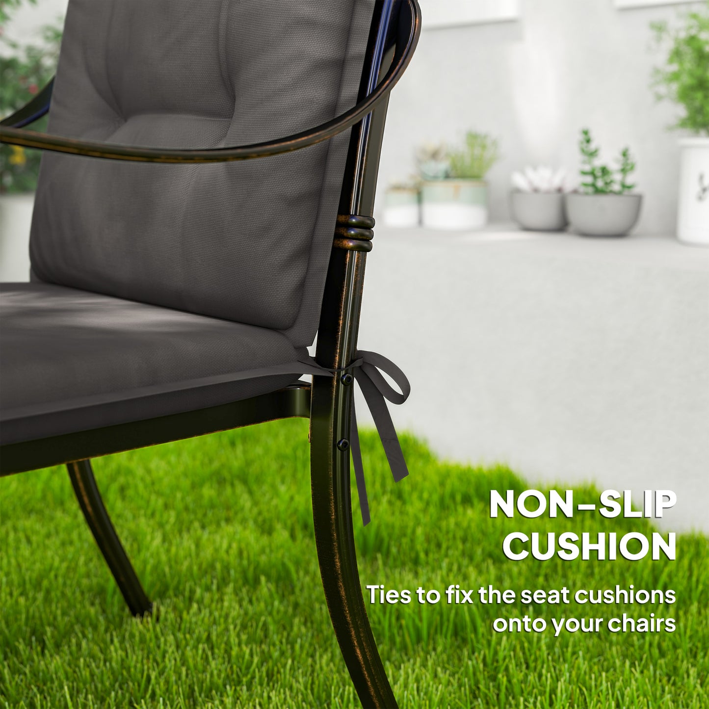 Outsunny Charcoal Grey Padded Garden Seat Cushions Set Of Four With Tufted Back And Tie Fastenings