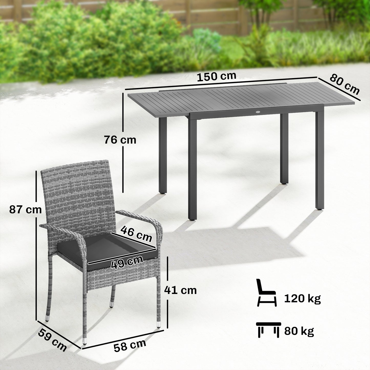 Outsunny 7 Piece Rattan Garden Furniture Set With Extendable Acacia Wood Tabletop 6 Seater Dining And Stackable Chairs