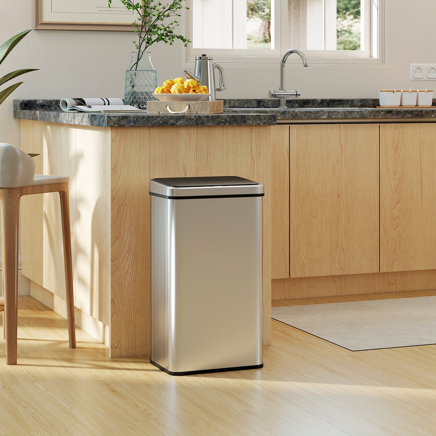 HOMCOM 50L Sensor Bin With Quiet Soft Close Lid Touchless Motion Sensor Stainless Steel Fingerprint Resistant