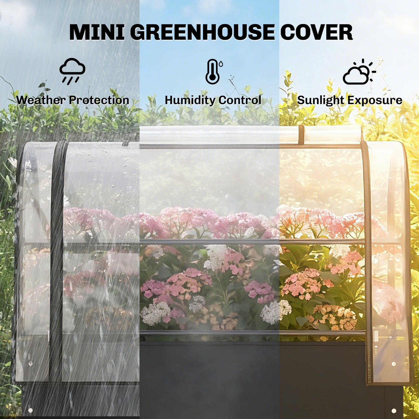 Outsunny Raised Planter With Flip Up Greenhouse Cover On Legs Drainage Hole Black Metal Garden Bed