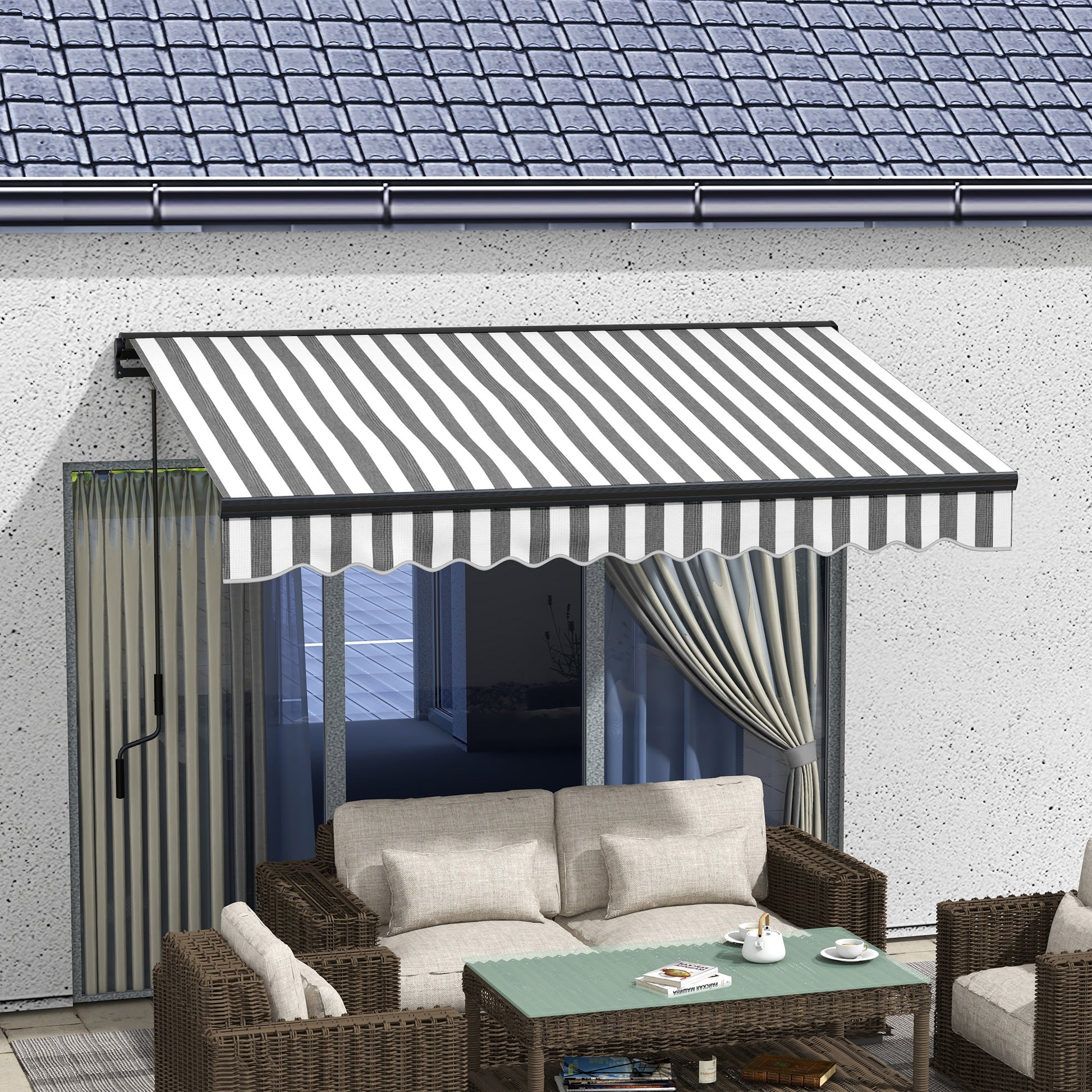 Outsunny 3x2m Aluminium Frame Electric Awning Retractable Awning Sun Canopies Patio Door Window Grey White - ALL4U RETAILER LTD