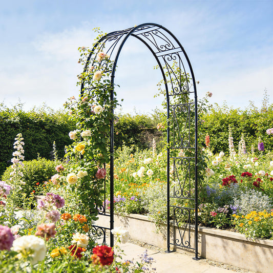 Outsunny Garden Arch Arbour Trellis For Climbing Plants Rose Arch Wedding Garden Decoration 155x40x246 cm Black