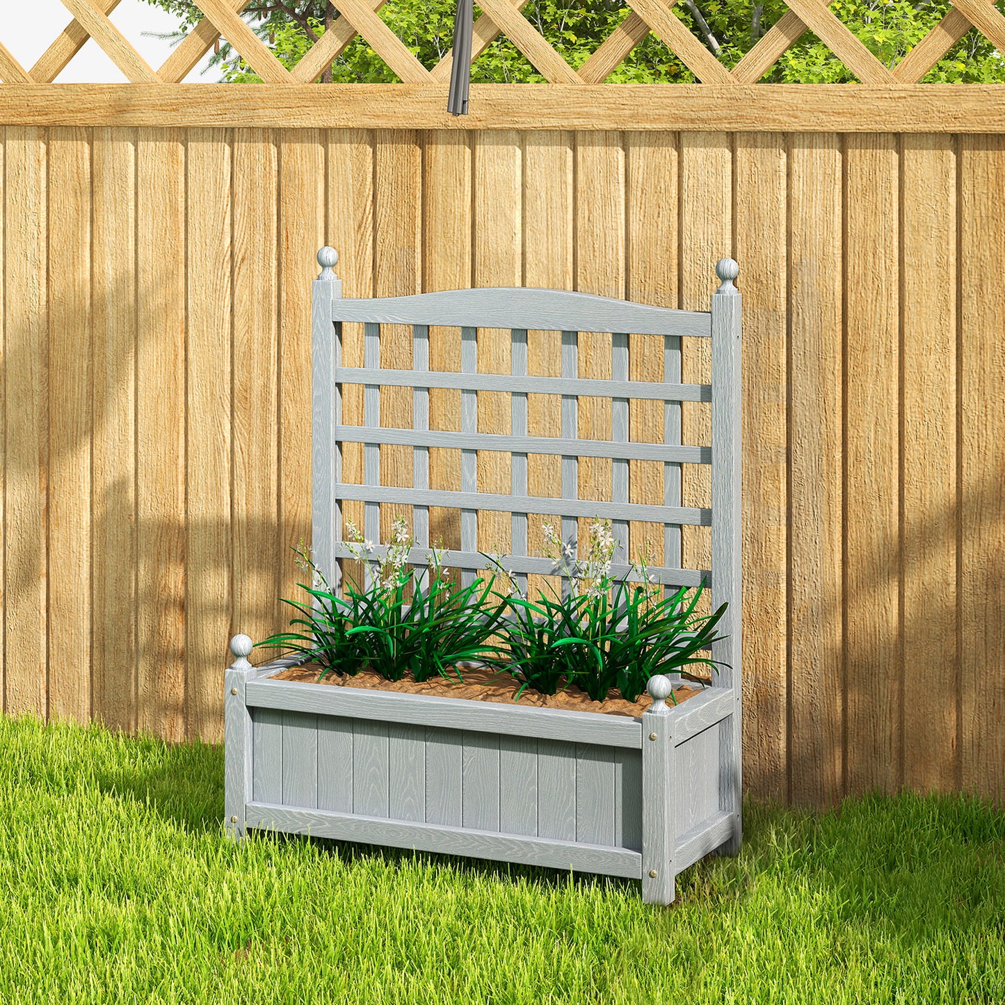 Outsunny Garden Planters With Trellis For Climbing Vines Wood Raised Beds Indoor Outdoor Grey