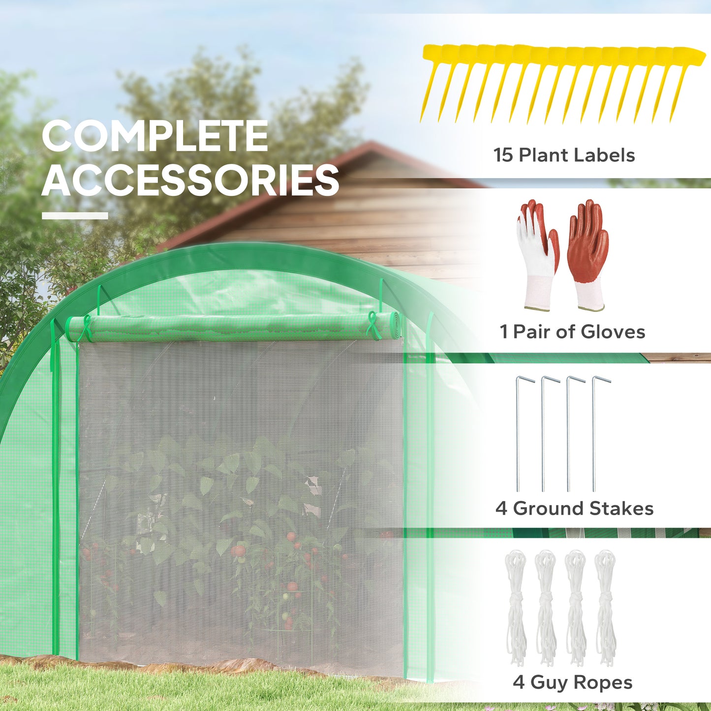 Outsunny 6 X 3m Polytunnel Greenhouse With Upgraded Structure Mesh Door And Windows 15 Plant Labels Green