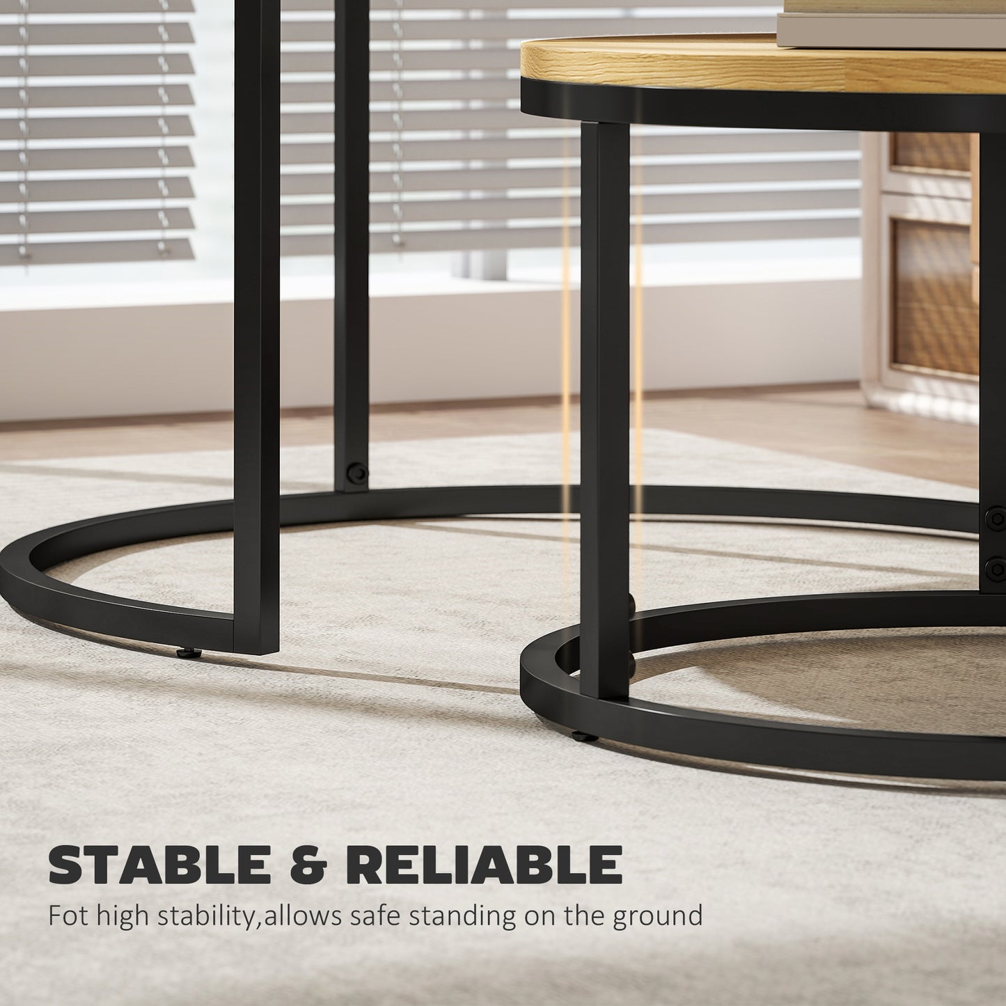 HOMCOM Wood Effect Nesting Tables Set of Two Natural Finish Stacking Side Tables for Living Room