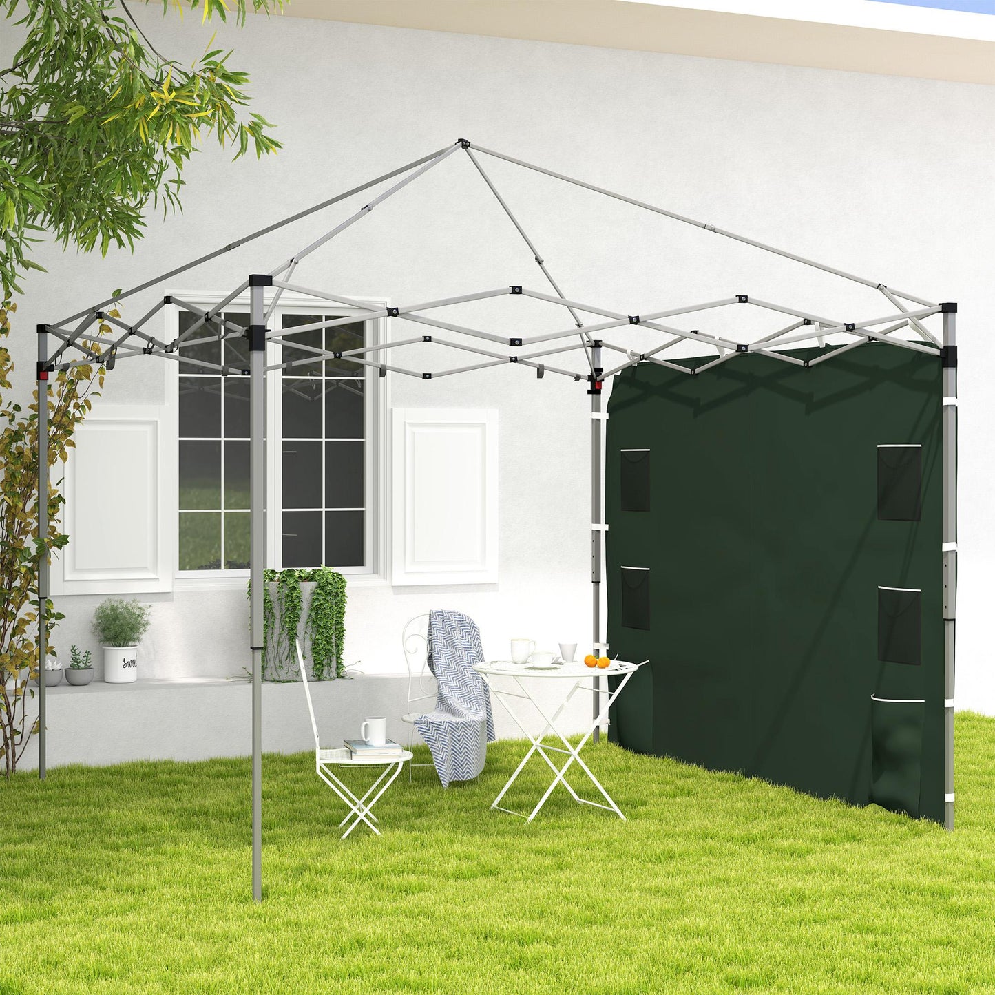 Outsunny Replacement Gazebo Sidewall 195 x 295 cm Green With Mesh Pockets And Hook And Loop Fasteners