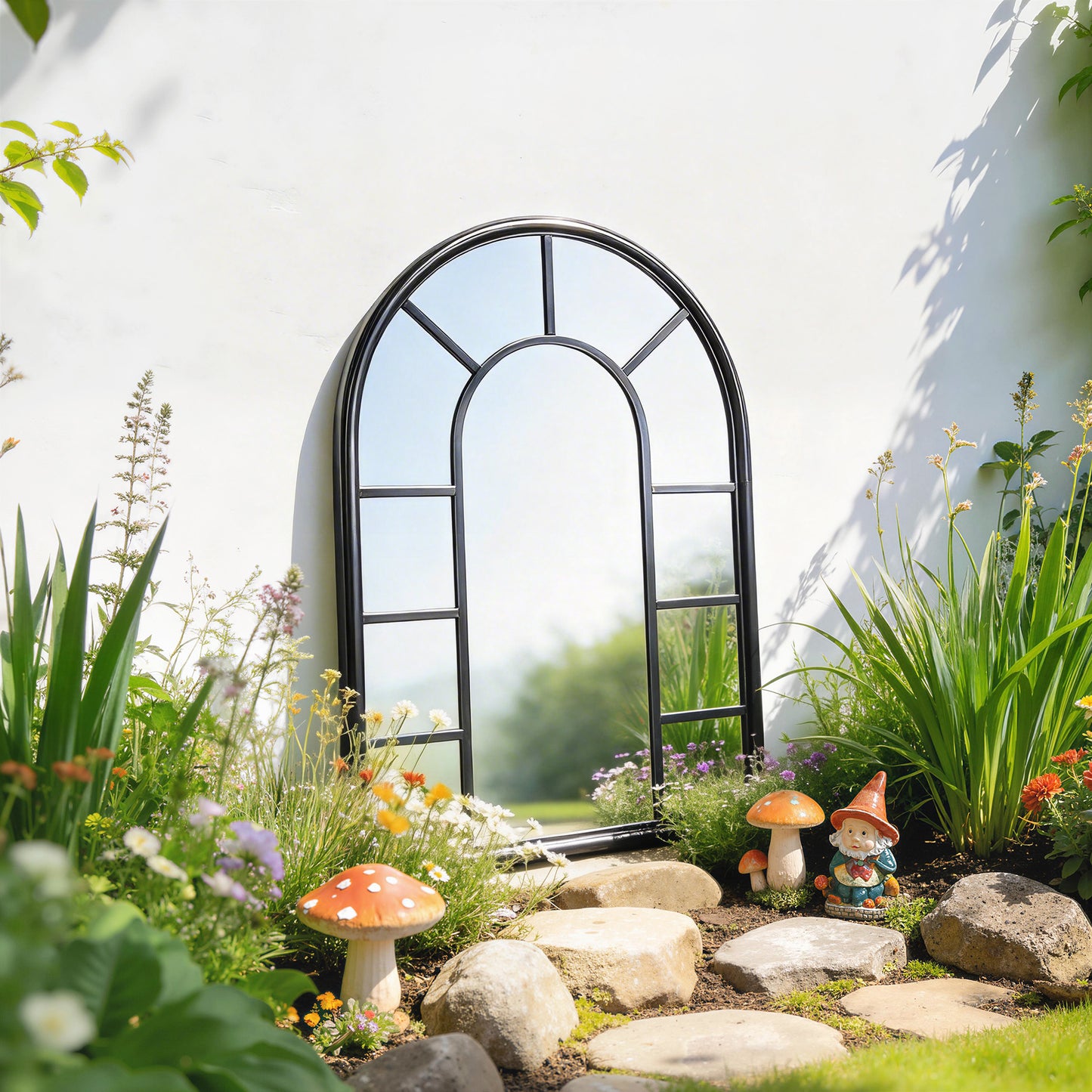 Outsunny Arched Mirror Shatterproof Acrylic Windowpane Wall Mounted Mirror With Robust Metal Frame 71 x 51 cm Black