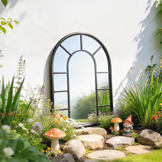 Outsunny Arched Mirror Shatterproof Acrylic Windowpane Wall Mounted Mirror With Robust Metal Frame 71 x 51 cm Black