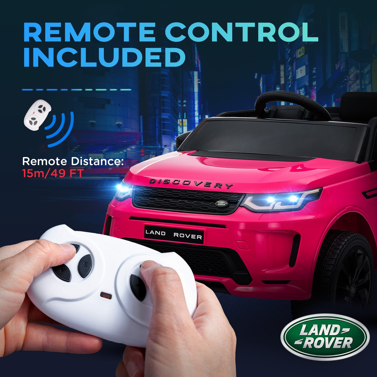 AIYAPLAY Licensed Pink 12V Land Rover Discovery Sport Kids Ride-On Car with Remote Control, Lights, Music & Horn for Ages 3-6