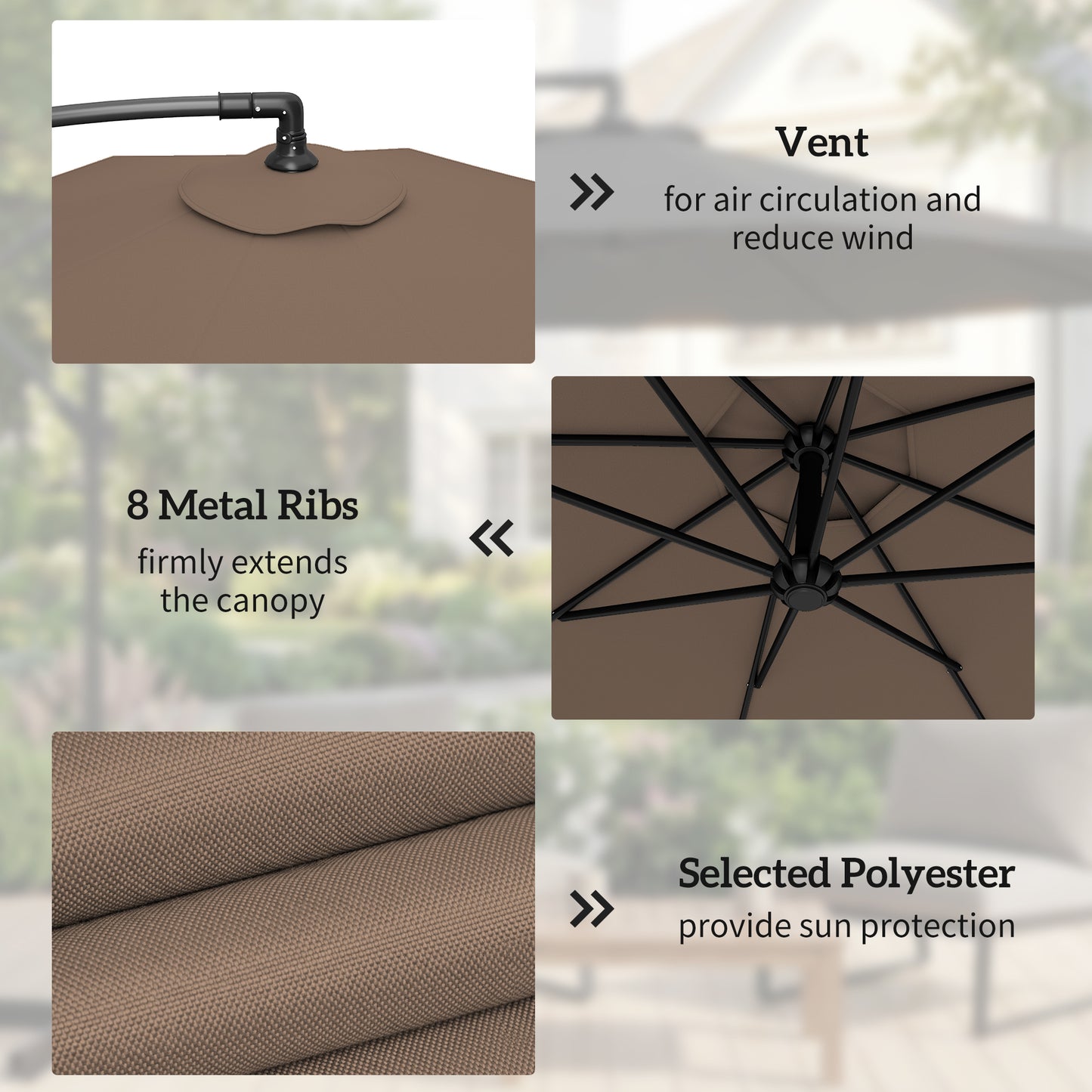 Outsunny 3m Overhanging Cantilever Parasol With Base Weights And Cover Coffee Shade