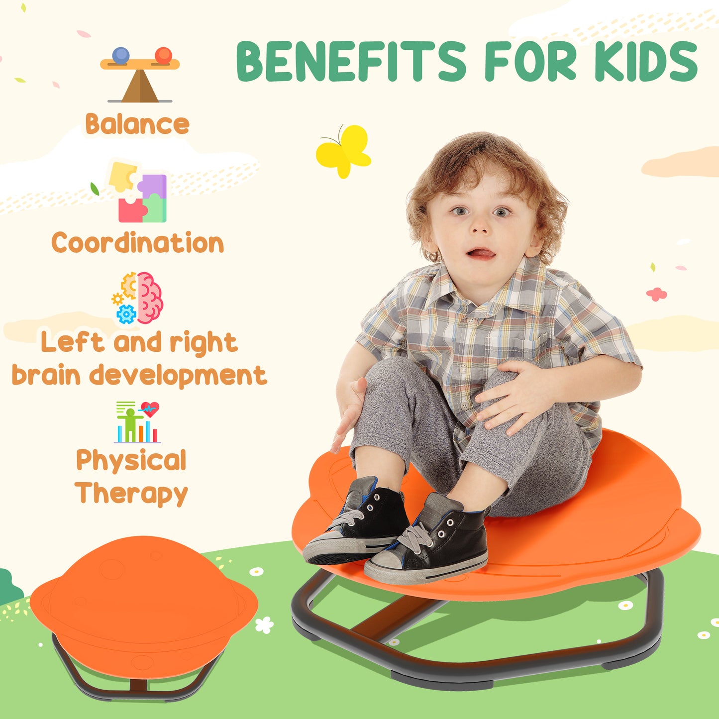 AIYAPLAY Planet Shaped Kids Swivel Chair Sensory Spinning Chair For Balance And Coordination Training Orange