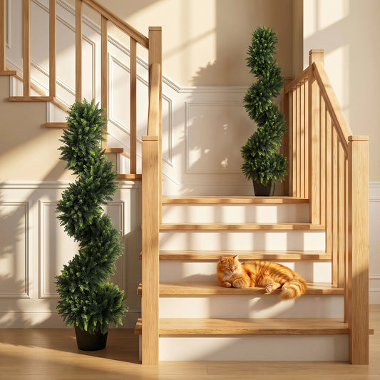 HOMCOM Cypress Set Of 2 Decorative Artificial Plants In Pots UV Resistant For Indoor Outdoor Decor 120 Cm Deep Green