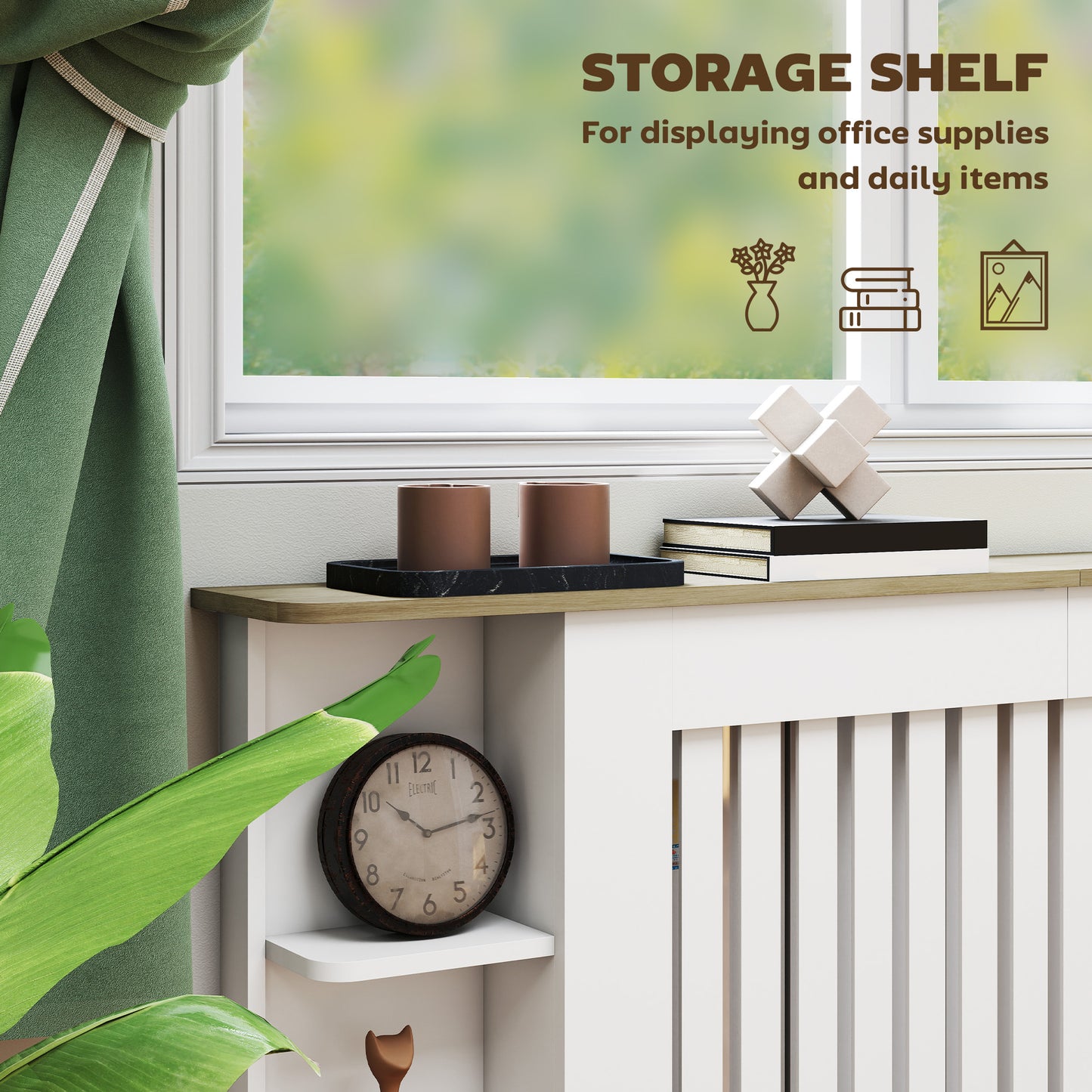 HOMCOM Radiator Cover With Open Storage Shelves And Slatted Cabinet For Living Room Hallway Extra Large White