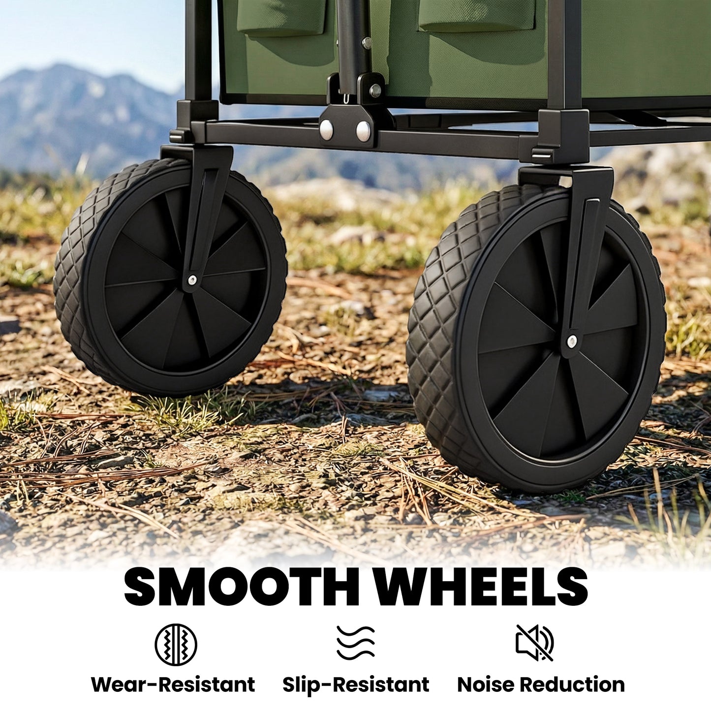 Outsunny 95L Foldable Trolley On Wheels Collapsible Wagon Cart With Adjustable Handle And 2 Cup Holders Dark Green