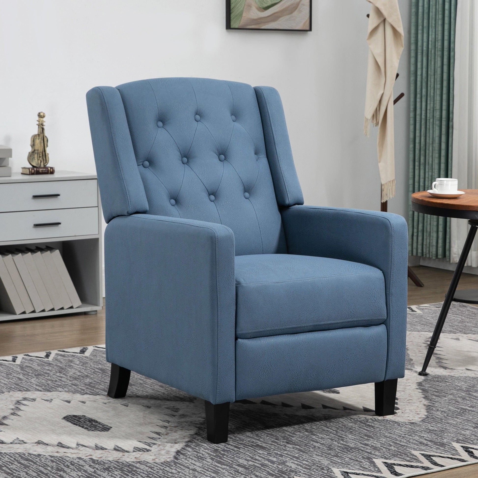 HOMCOM Button Tufted Microfibre Cloth Recliner Armchair for Living Room, Blue - ALL4U RETAILER LTD