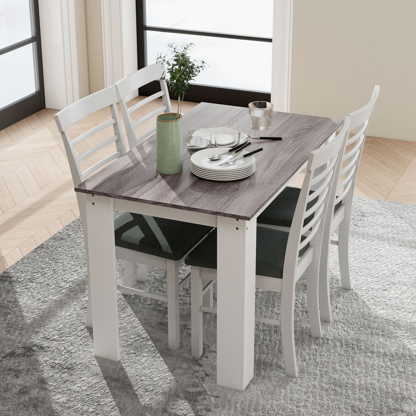 HOMCOM Dining Table For Four To Six People Kitchen Table With Wood Effect Grey Melamine Surface For Dining Room