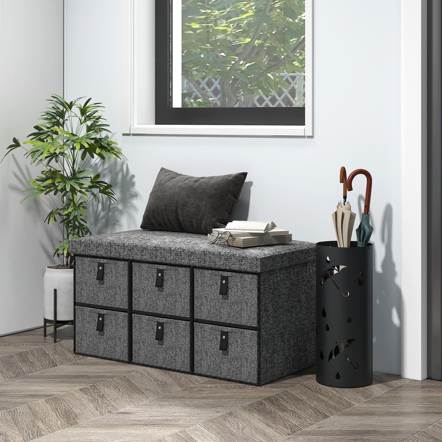 HOMCOM Modern Dark Grey Shoe Storage Bench with Six Drawers and Padded Seat - ALL4U RETAILER LTD