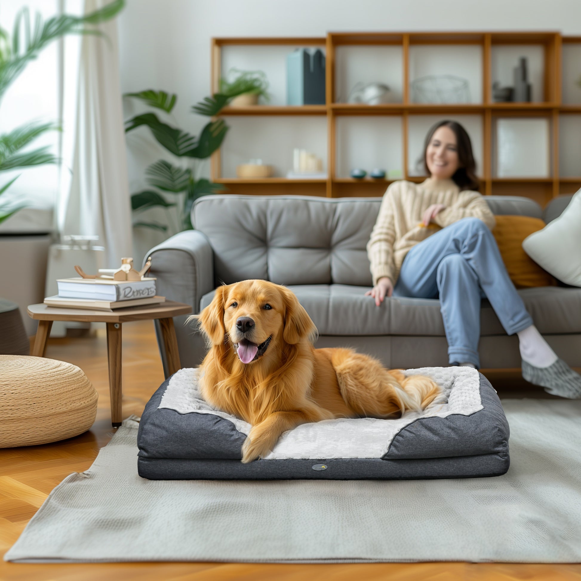 PawHut Large Plush Calming Dog Bed with Removable Cover and Anti-Slip Base - Charcoal Grey - ALL4U RETAILER LTD