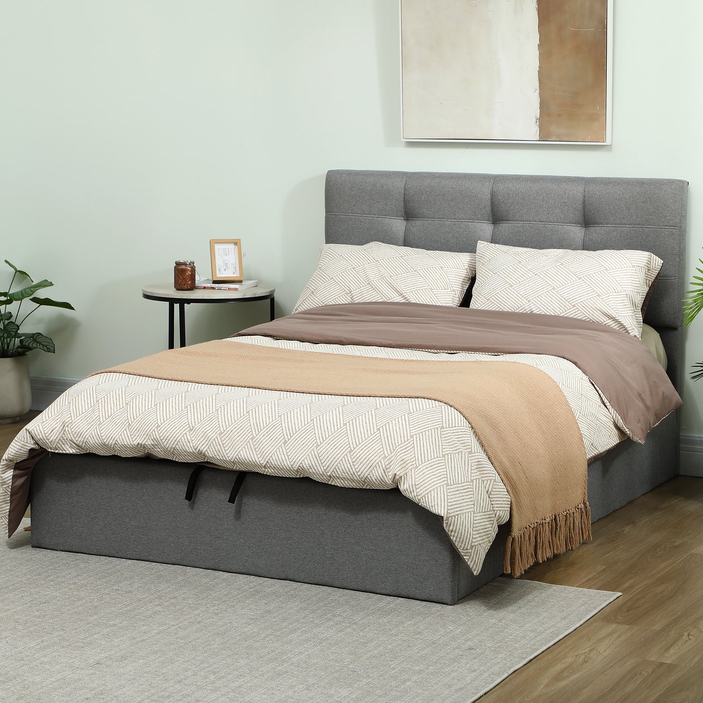 HOMCOM 4ft6 Double Ottoman Bed With Gas Lift Storage Grey Space Saving Underbed Storage Solution