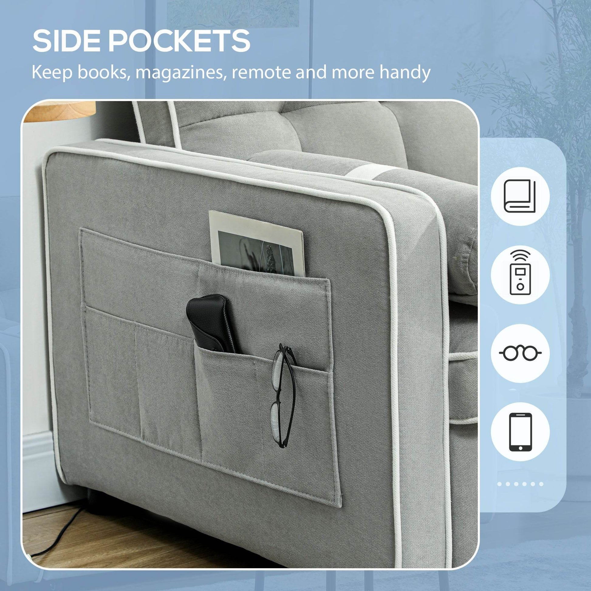 HOMCOM Light Grey Linen-Look Convertible Sofa Bed with Adjustable Backrest - ALL4U RETAILER LTD