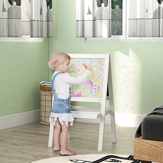 AIYAPLAY Kids Easel With Double Sided Whiteboard Chalkboard 2 In 1 Standing Easel For Toddlers 18 48 Months White