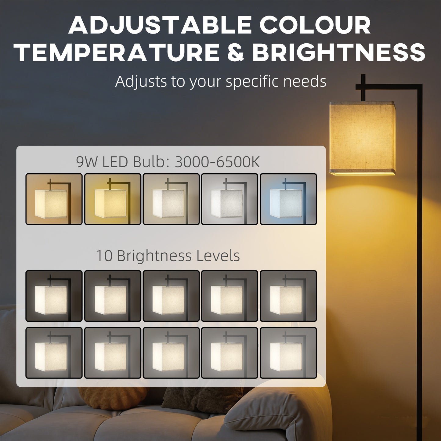 HOMCOM 66 Inch Floor Lamp With Adjustable Colour Temperatures And 10 Brightness Levels Remote And Foot Switch