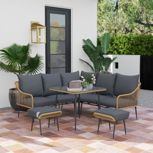 Outsunny Six Piece Rattan Garden Sofa Set With Steel Frame Brown Grey Outdoor Patio Furniture