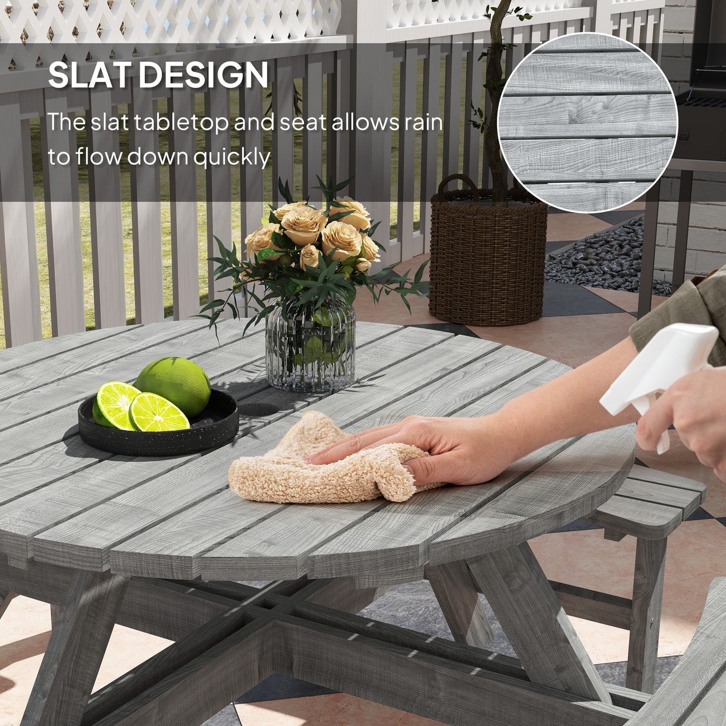 Outsunny 8 Seater Wooden Picnic Set Solid Fir Wood For Garden Patio Outdoor Dining And Entertaining