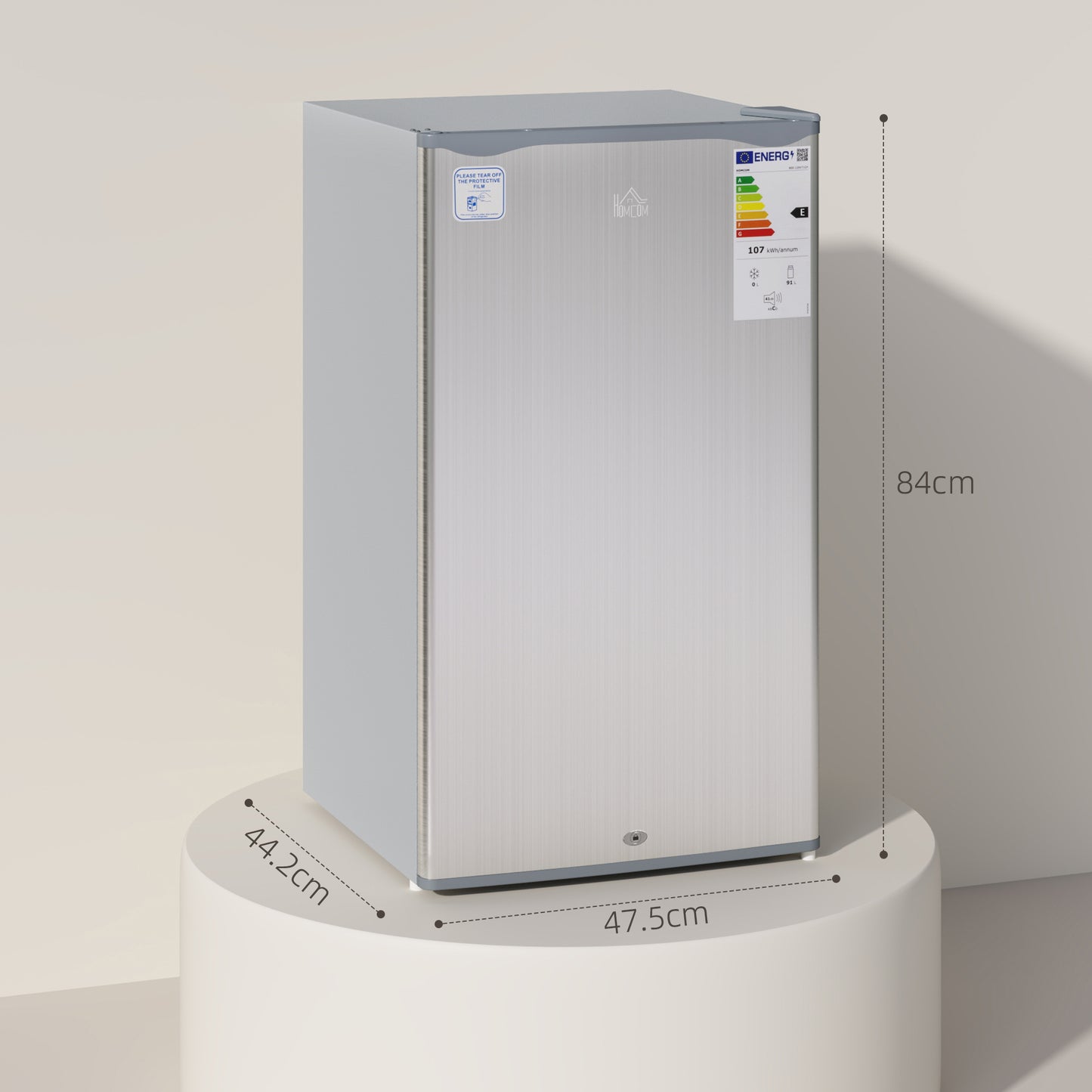 HOMCOM 91L Freestanding Under Counter Fridge With Lock Grey Ideal For Small Kitchens Bedrooms And Offices