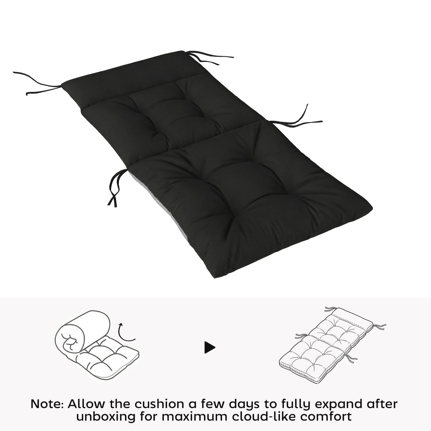 Outsunny Patio Chair Cushions Set of 4 Waterproof Non Slip Lounge Cushions 112x53 cm Black