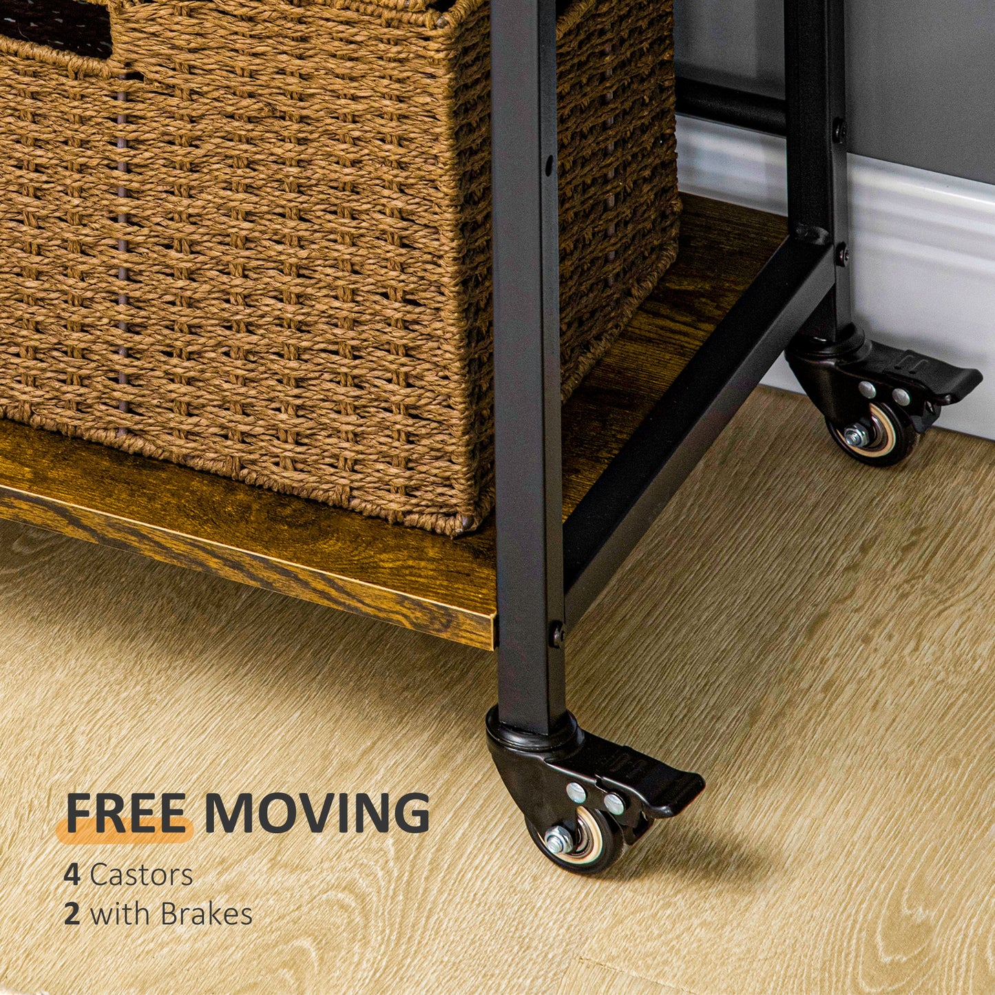 HOMCOM 3 Tier Printer Stand Utility Cart Rolling Trolley With Adjustable Shelves Lockable Wheels Rustic Brown