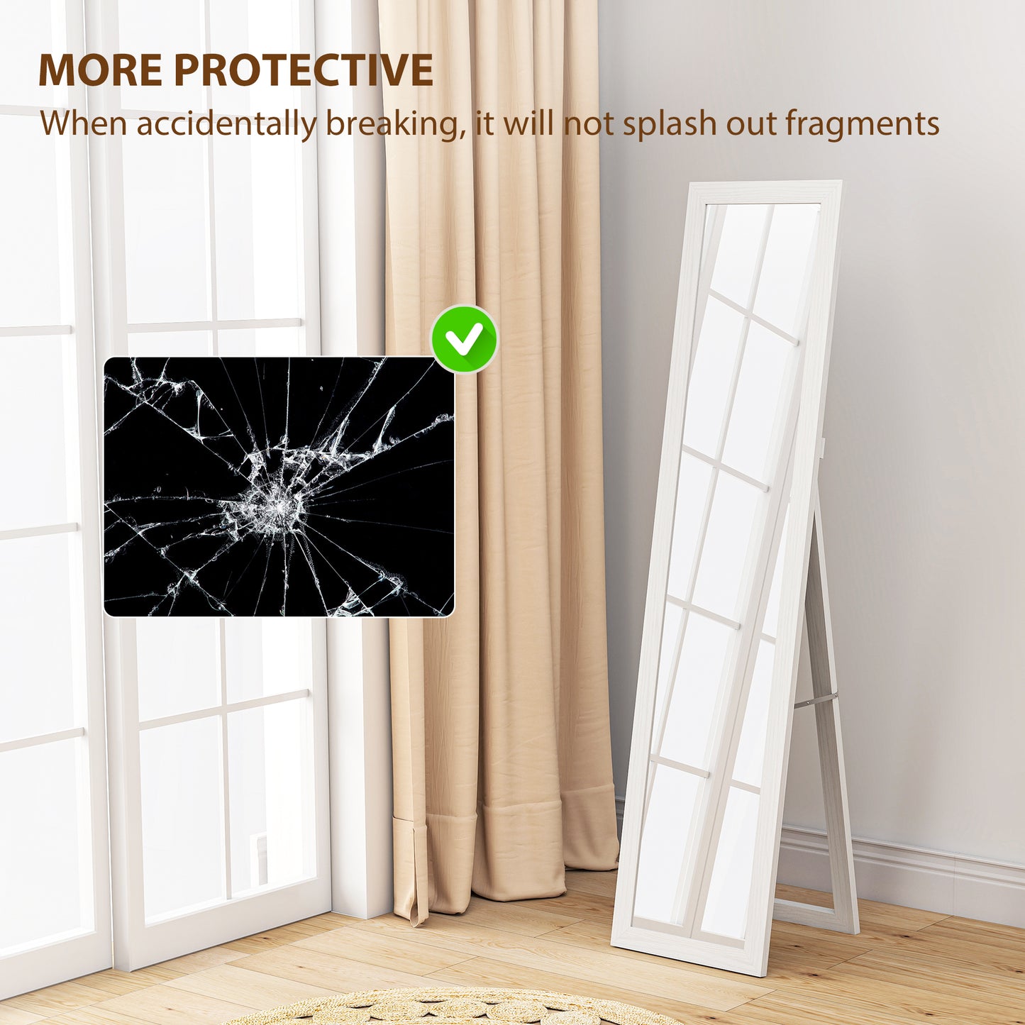HOMCOM 37 x 157 cm Full Length Mirror White MDF Frame Standing Mirror for Bedroom