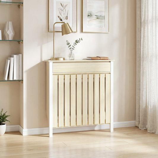 HOMCOM 93 x 88.5 cm Rustic Oak Radiator Cover With White Frame And Slatted Design