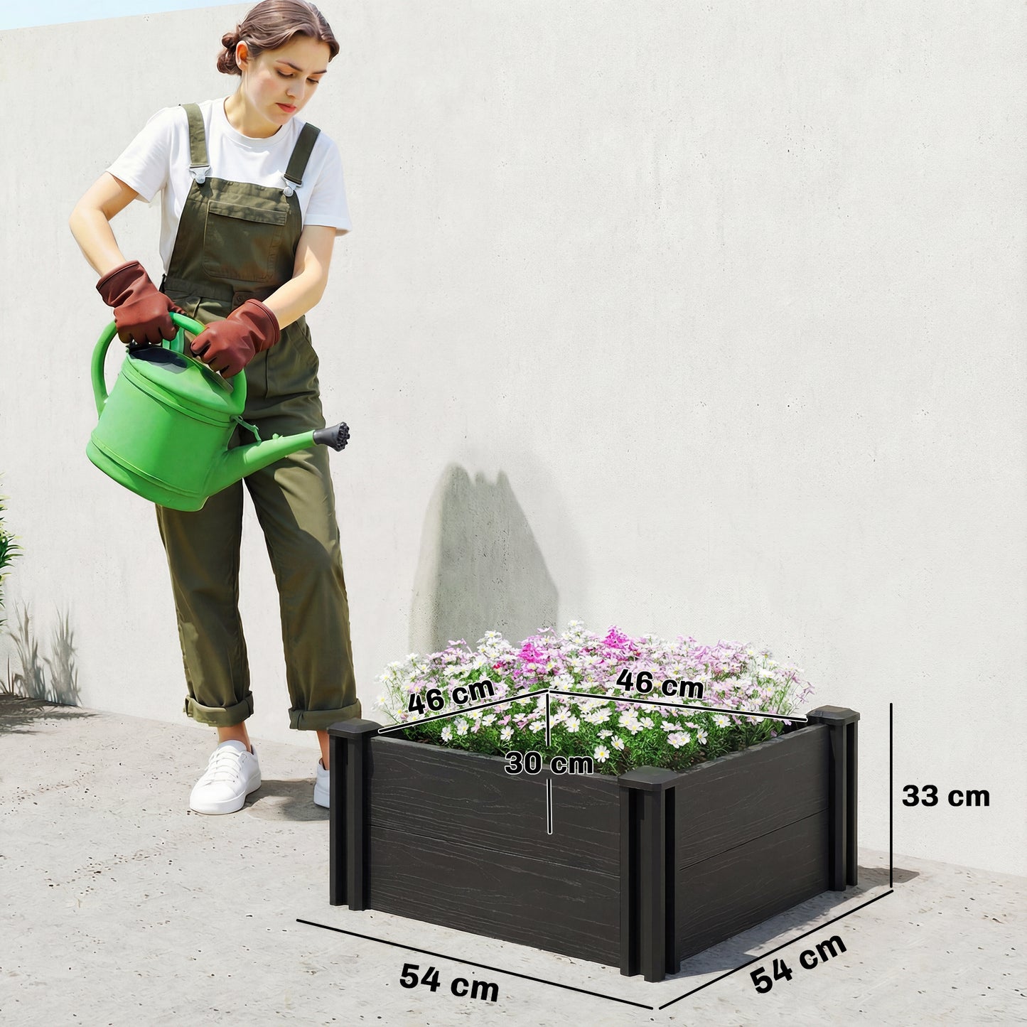 Outsunny Vinyl Raised Garden Bed Kit 2x2x1ft Modular Elevated Garden Box With Slotting Legs Open Bottom Dark Grey