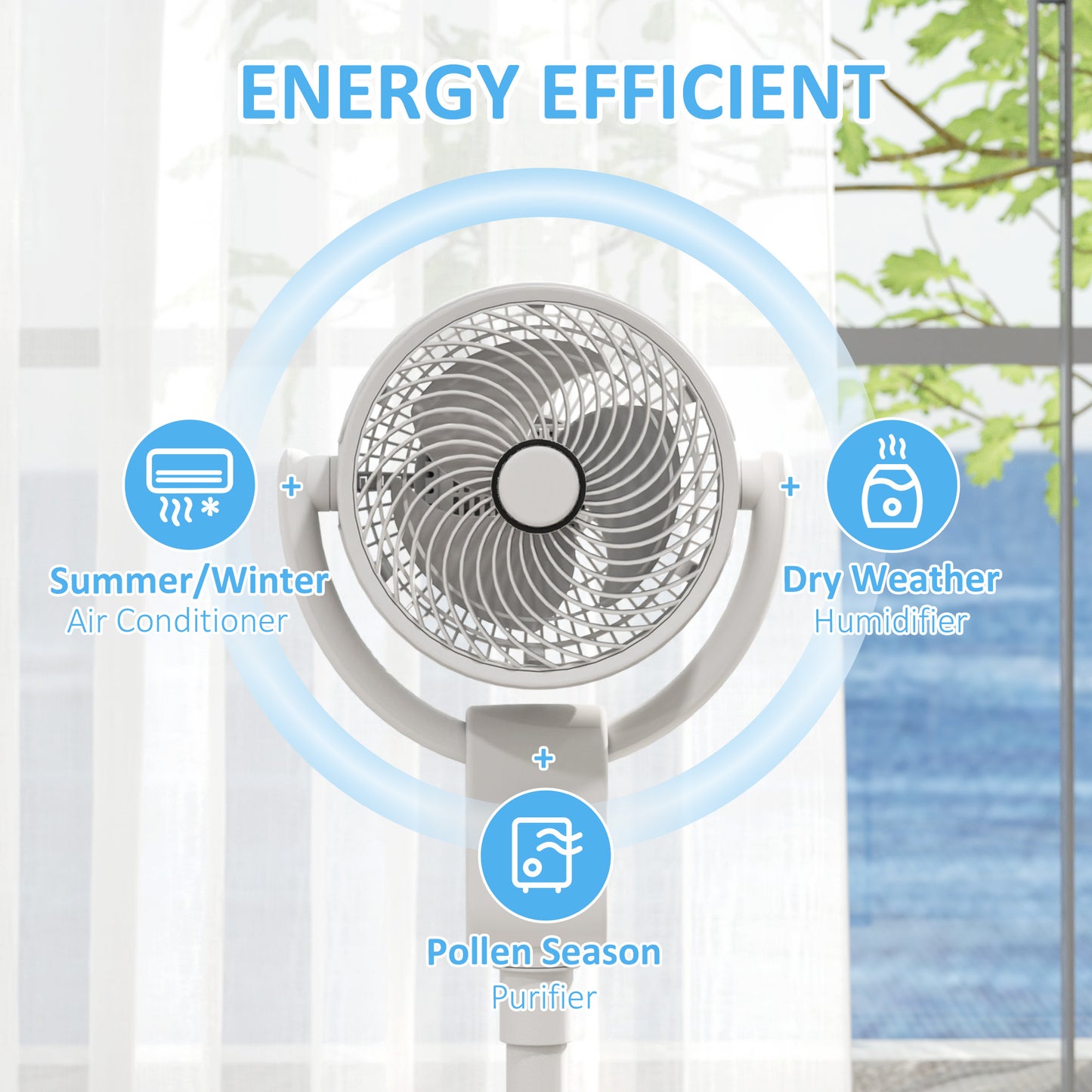HOMCOM Pedestal Air Circulation Fan With 70 Degree Oscillation And 90 Degree Tilt Energy Efficient White